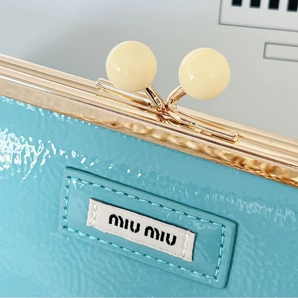 Miu Miu Blue Cosmetic Pouch with Chain - Picture 5 of 7